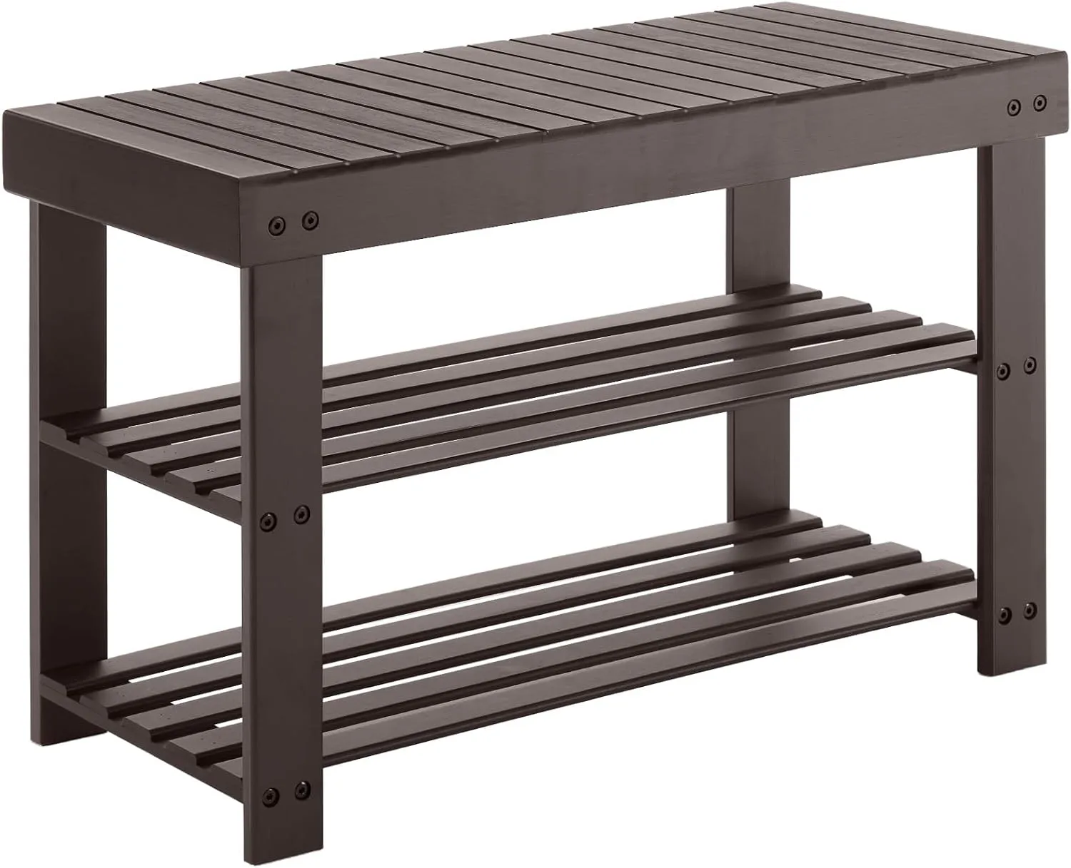 Sweetcrispy 3-Tier Shoe Rack Bench, Bamboo Entryway Storage Organizer, Shoes Stand for FrontDoor Entrance, Bedroom, Living Room, 286lb Capacity, 11.3 x 27.6 x 17.8 Inches, Chestnut