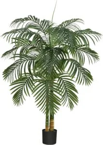 TXABL Artificial Golden Cane Palm Tree 5FT, Fake Palm Tree with Three Realistic Trunks and Lifelike Palm Leaves, Faux Palm Plant for Indoor Home Décor with Black Planter