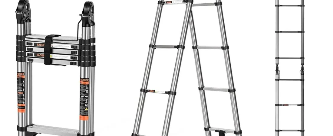 Telescoping Ladder 16.5 FT A Frame, Extension Ladder with Balance Bar Heavy Duty 330 lbs Max Capacity for RV or Outdoor Work