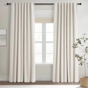 Topfinel Cream Linen Blackout Curtains 84 Inch Long for Bedroom Living Room, Ivory Pinch Pleat Back Tab Full Blackout Drapes Farmhouse Boho Curtains for Window, White Neutral Curtains 52" X 84" 7 FT