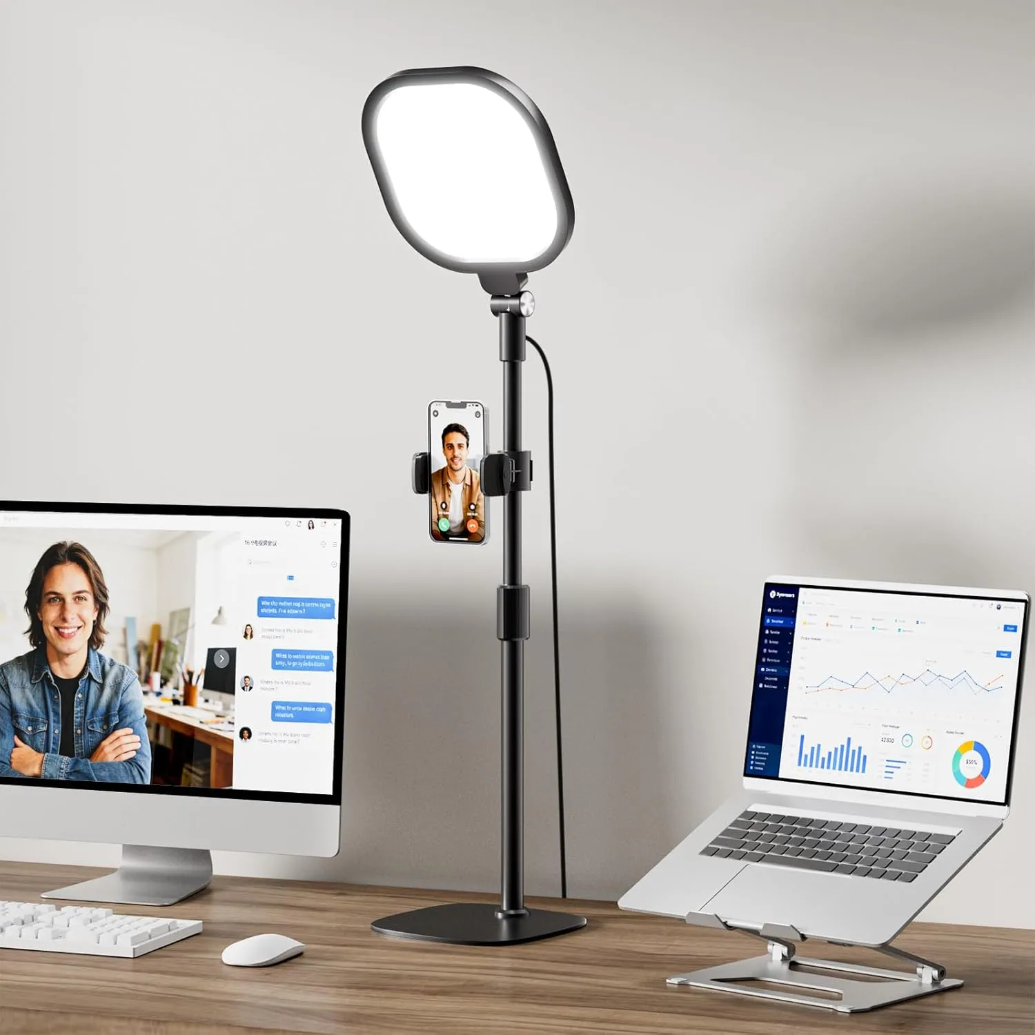 Video Conference Lighting for Zoom Meeting, Ring Light for Desk with Flexible Stand, 30 Light Modes Light for Video Recording, Desk Light & Memory Function for Zoom Calls, Video Streaming, Webcam