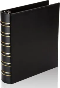 Vintage Hardback 3 Ring Binder 1.5 Inch, Professional Leather Binder 3 Ring, Three Ring Binders Fits 8.5 x 11, D Ring Binders for Photo Album, Home, School and Office Supplies- Black