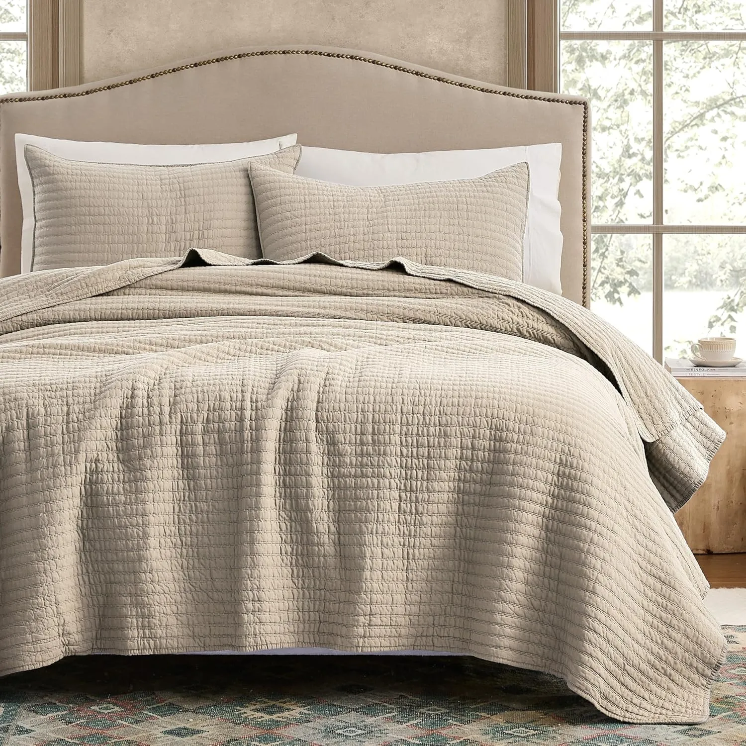 WDCOZY 100% Cotton Queen Size Quilt Set – Beige Neutral Striped Pick Stitch Soft Lightweight Bedspread, Textured Like Linen, Farmhouse Country Rustic Coverlet, Shabby Chic Gauze Bedding, 3 Pieces WDCOZY 100% Cotton Queen Size Quilt Set – Beige Neutral Striped Pick Stitch Soft Lightweight Bedspread, Textured Like Linen, Farmhouse Country Rustic Coverlet, Shabby Chic Gauze Bedding, 3 Pieces