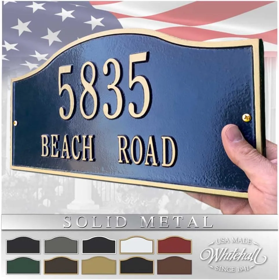 Whitehall™ Personalized Cast Metal Address plaque – The Rolling Hills Plaque.Made in the USA. BEWARE OF IMPORT IMITATIONS. Display your address and street name. Custom house number sign.