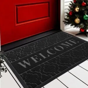 Yimobra Welcome Mat Outdoor Indoor, All-Weather Waterproof Front Door Mat Outside Entrance, Non-Slip Low Profile Porch Patio Doormat, 29.5x17, Black