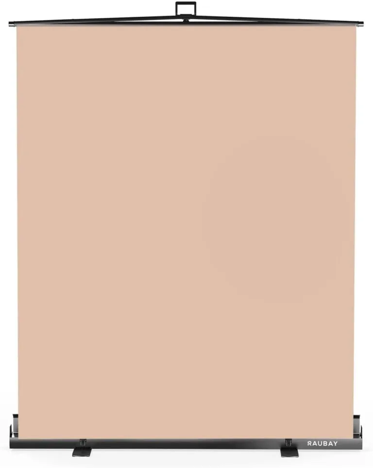 【Easy Set Up】 RAUBAY 59.8 x 82.7in Collapsible Beige Backdrop Screen Portable Retractable Panel Photo Nude Background with Stand for Video Conference, Photographic Studio, Streaming