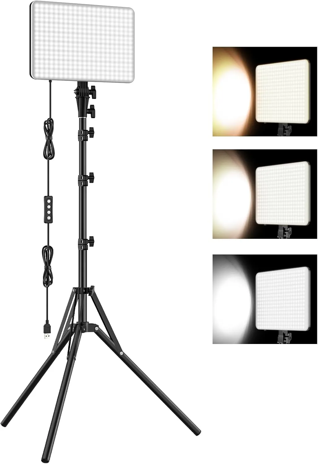 1-Pack LED Video Lighting Kit, Anautin 15W/1700Lux Photography Lighting with Tripod Stand, 2500-8500K Dimmable Streaming Light for Video Recording, Gaming, Podcast, Barber, Salon, TikTok, YouTube
