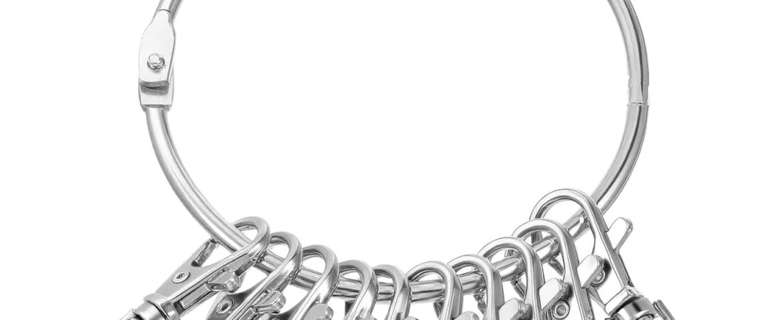 1 Pcs Key Holder for Keychain, Portable Round Metal Ring Key Organizer Holder with 10 Swivel Clasps Hooks Janitor Keys Ring for Warehouse Office School Home Use, Silver
