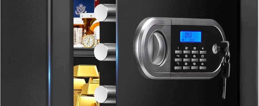 1.3 Cuft Small Home Safes Water and Fireproof, Anti-theft Safes for Home Use Fire and Water Proof with Combination Lock, Smart Alert System and Removable Shelf, Digital Document Safe for Jewelry Money