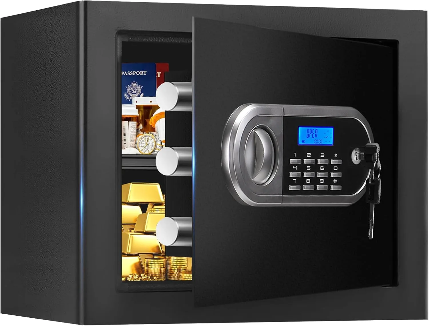 1.3 Cuft Small Home Safes Water and Fireproof, Anti-theft Safes for Home Use Fire and Water Proof with Combination Lock, Smart Alert System and Removable Shelf, Digital Document Safe for Jewelry Money