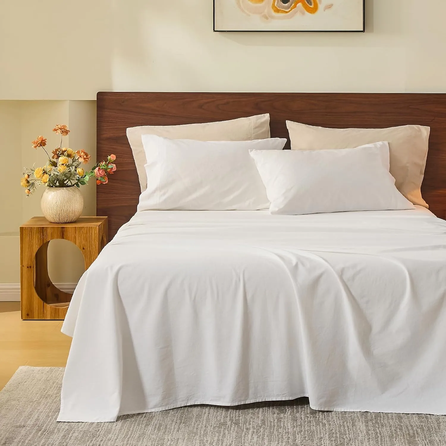 MEISHANG 100% French Pure Linen Sheets Queen Size – Bed Sheets 4 Piece Sets, Soft Durable Flax Linen, Anti-Tear Breathable Oeko-Tex Certified with 16″ Deep Pocket (White) MEISHANG 100% French Pure Linen Sheets Queen Size – Bed Sheets 4 Piece Sets, Soft Durable Flax Linen, Anti-Tear Breathable Oeko-Tex Certified with 16″ Deep Pocket (White)