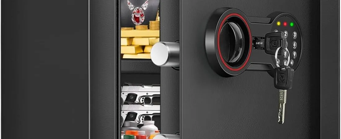 [23.6″ Tall] Large Safe Box with LED Light, Anti-theft Home Safes with Programmable Keypad, Spare Keys and 3 Removable Shelves, Digital Security Safes for Home Money Firearm Documents Medicines