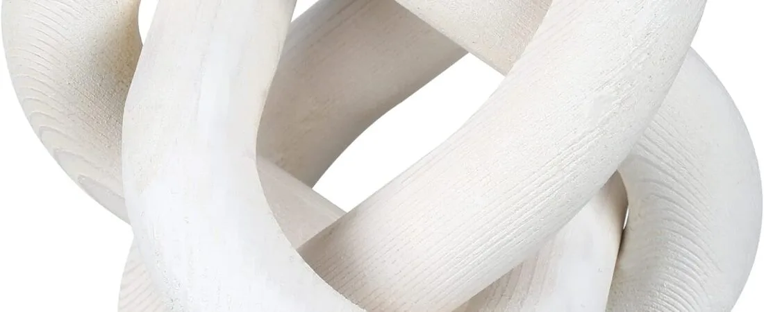 3 Link Wood Knot Decor Rustic Home Décor Accents Hand Carved Coffee Table Decoration, Boho Chain Link Decoration, Modern Shelf, Rustic Objects for Home Living Room Bedroom(White)