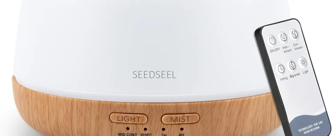 300ML Essential Oil Diffuser with 7-Color LED Lights and Remote Control, Modern Minimalist Design, High-Efficiency Ultrasonic Mist Aromatherapy Diffuser for Home