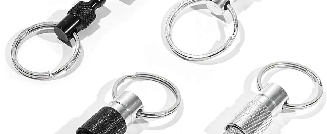 4 Pack Quick Release Keychain Set – 2 Black & 2 Silver Detachable Key Rings for Keys, Bags, and Accessories