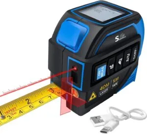 4-in-1 Laser Tape Measure with Laser Level Crosshairs |130ft/40m Laser Distance+16ft/5m AutoLock Tape |Backlit LCD Display (Ft/Inch/M/mm) |for DIY,Construction, Interior Design