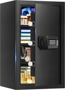 5.2 Cuft Large Home Safes Water and Fireproof, Fire Proof Safe for Home Use with Removable Shelves, Alarm System and Mute Function, Anti-Theft Safes for Home Use Fire and Water Proof for Document