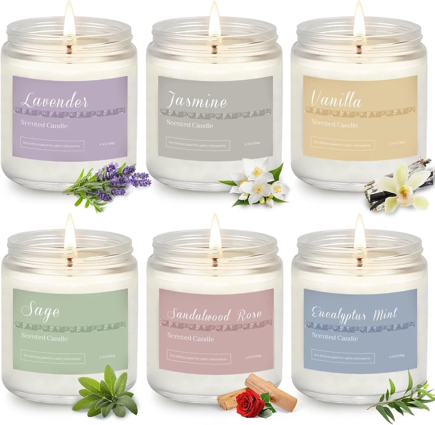 6 Pack Scented Candles Gift Set, Long Lasting Aromatherapy Candles for Home, 37.8 oz 300 Hour Burn, Lavender Jasmine Vanilla Sage Sandalwood Rose Eucalyptus Mint, Gifts for Women 6 Pack Scented Candles Gift Set, Long Lasting Aromatherapy Candles for Home, 37.8 oz 300 Hour Burn, Lavender Jasmine Vanilla Sage Sandalwood Rose Eucalyptus Mint, Gifts for Women