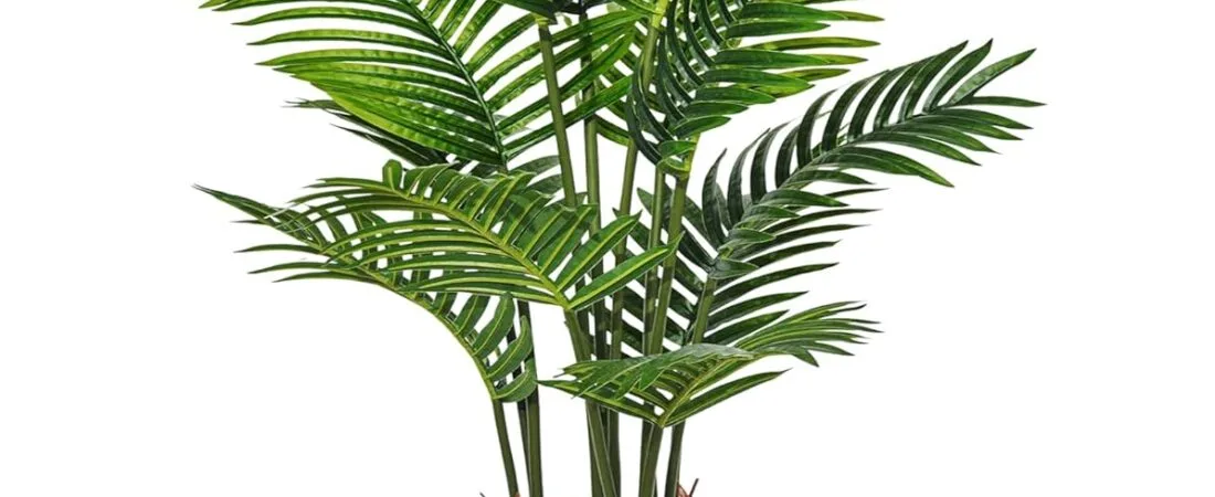 6FT Artificial Palm Tree, Tall Faux Palm Tree Indoor with Fake Plants Tall, Artificial Plants with Lifelike Leaves for Home Office Decor (White)