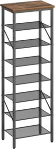 8-Tier Narrow Shoe Rack, Tall Shoe Rack for 8-16 Pairs, Slim Shoe Storage Organizer with Metal Frame, for Hallway, Entryway, Living Room, Rustic Brown and Black SRHR08401