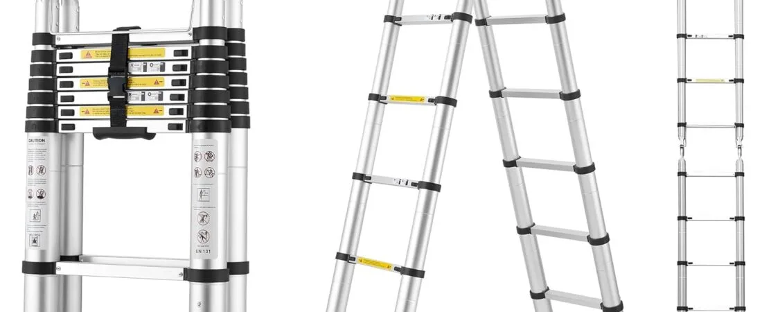 A-Frame Aluminum Telescopic Extension Ladder with Non-Slip Feet, 16.5FT Rv Telescope Foldable Extendable Compact Ladders for House Roof Travel Trailers, Adjustable Retractable, 330lbs Capacity
