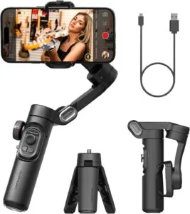 AOCHUAN Phone Gimbal Stabilizer 3-Axis Smartphone Foldable Handheld Gimbal for iPhone with Focus Wheel TikTok YouTube Vlog Stabilizer for iPhone16 15 14 13 12 Pro Max Android-Smart XE