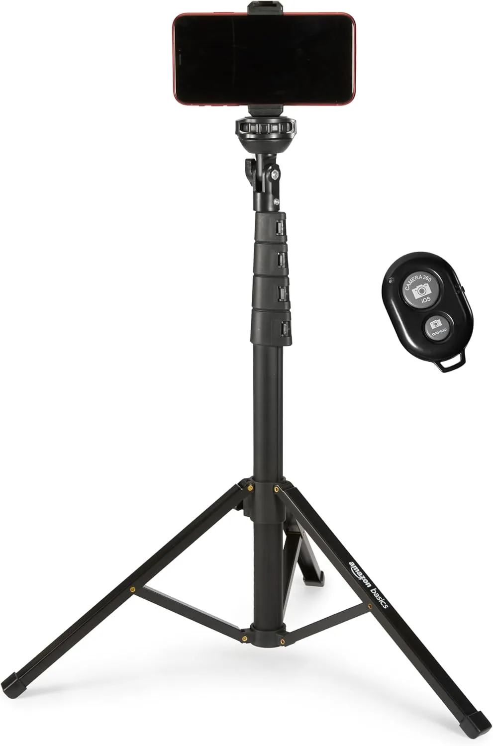 Amazon Basics 64-inch Extendable Tripod for iPhones and Smartphones, Selfie Stick Mode and Phone Tripod Mode, Black Amazon Basics 64-inch Extendable Tripod for iPhones and Smartphones, Selfie Stick Mode and Phone Tripod Mode, Black