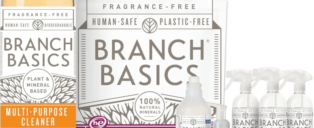 Branch Basics Premium Starter Kit: All Purpose Cleaner, Glass, and Bathroom Cleaner plus our Foaming Wash, and Laundry Bottle (3 Plastic Spray Bottles + Concentrate) Fragrance-Free