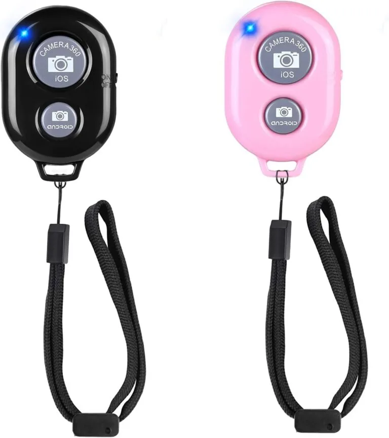 Cellphone Remote Shutter for Smartphones and Tablets, AOQIYUE Wireless Camera Remote Control Compatible with iPhone/Android Cellphone Wrist Strap Included (Black+Pink)