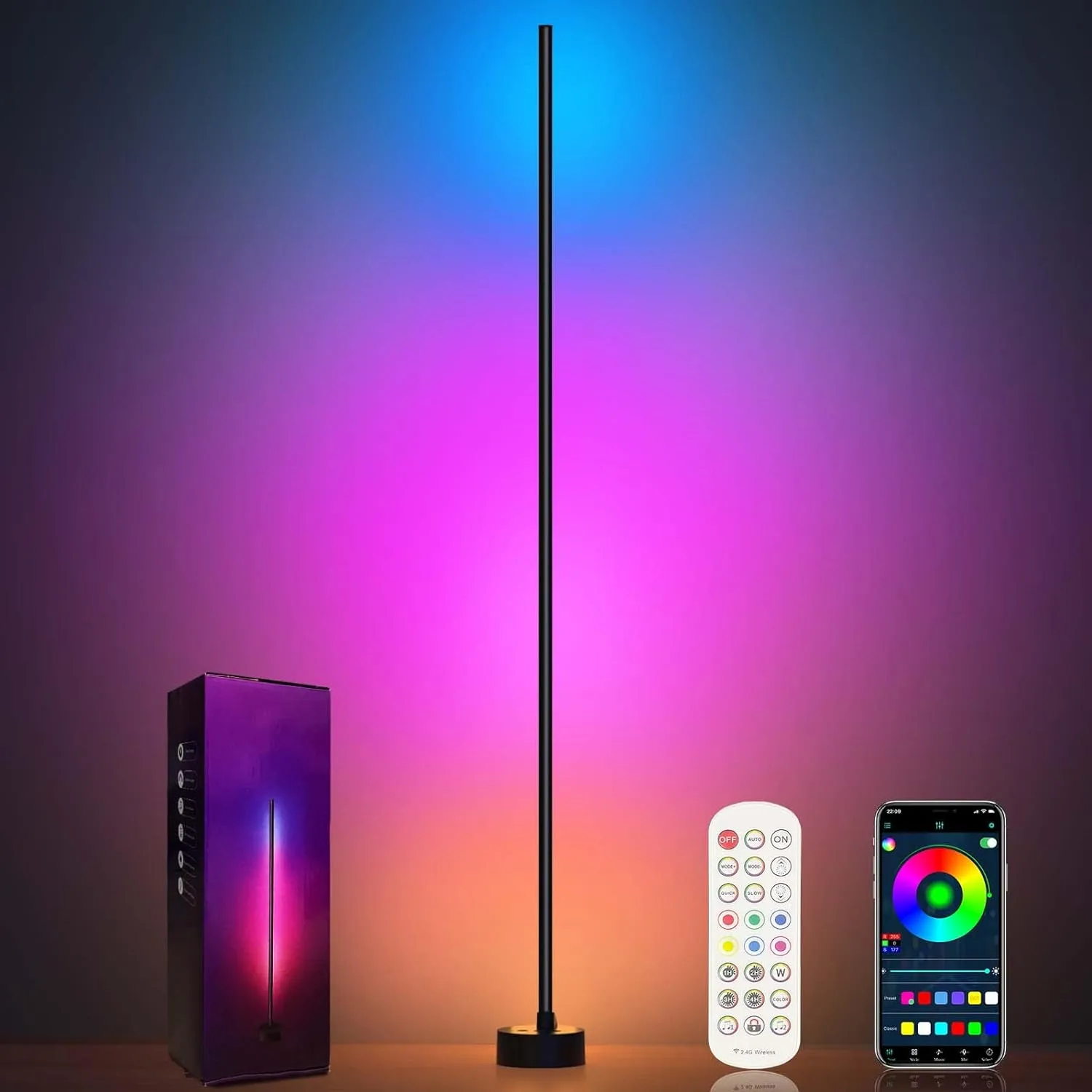 Corner Floor Lamp – Smart RGB LED Corner Lamp with App and Remote Control, 16 Million Colors & 68+ Scene, Music Sync, Timer Setting – Ideal for Living Rooms, Bedrooms, and Gaming Rooms