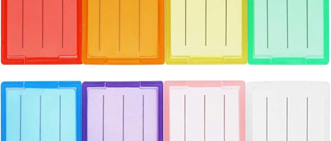 Cuttte 16 Pack Plastic Key Tags, Key Labels with Ring and Label Window, 8 Colors