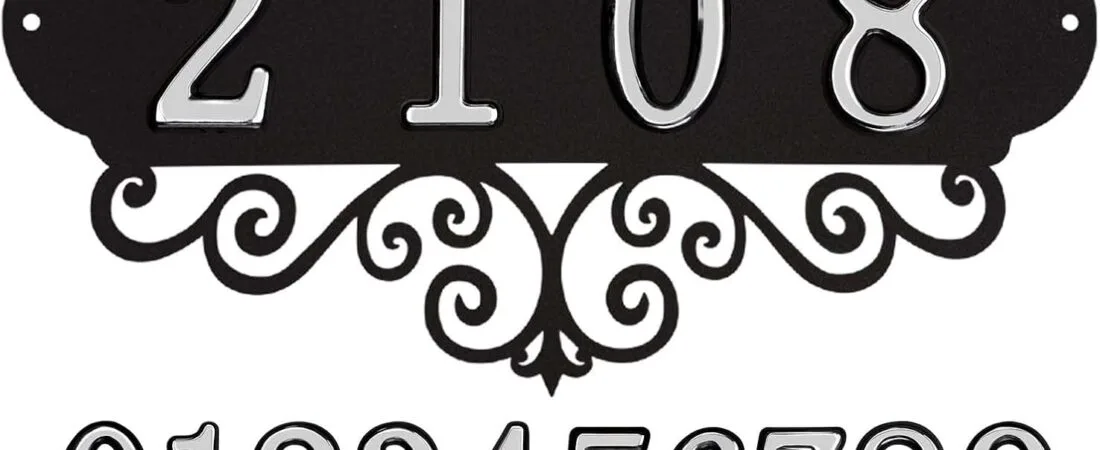 DIY House Numbers Metal Sign, Outdoor Address Plaque Weatherproof for Mailbox, Garden Yard,House Front Door Decorative Wall Plaque, 11.8 Inch Iron Wall Decor (Black-Silver)