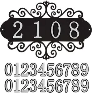 DIY House Numbers Metal Sign, Outdoor Address Plaque Weatherproof for Mailbox, Garden Yard,House Front Door Decorative Wall Plaque, 11.8 Inch Iron Wall Decor (Black-Silver)