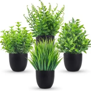 Der Rose Fake Plants 4 Packs Artificial Plants Small Faux Plants Black Bathroom Accessories for Halloween Bathroom Home Kitchen Coffee Table Office Desk Decor Indoor