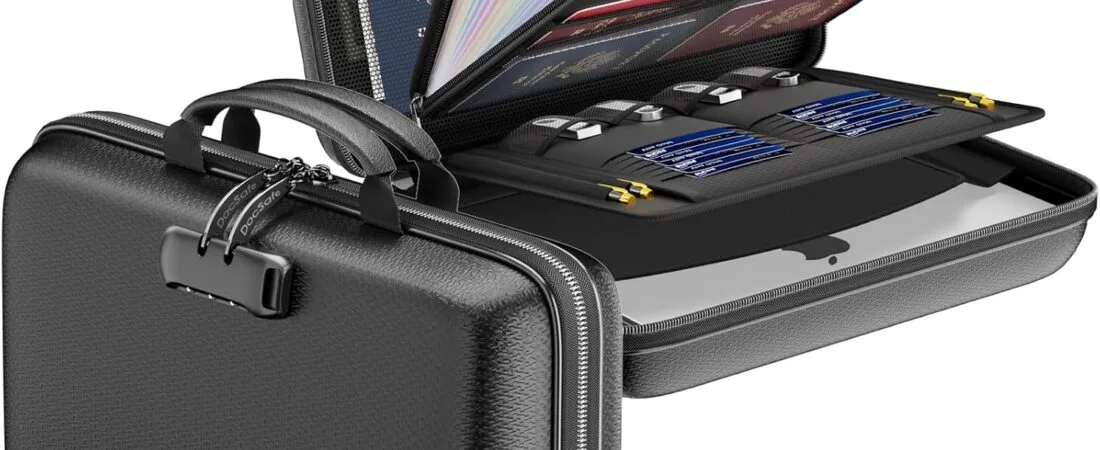 DocSafe Fireproof File Organizer with Lock, Hard-Shell Case Fireproof Document Box with 13 Pocket Accordion File Folder, Portable Home Office Travel Safe Storage for Important Documents Laptop Black