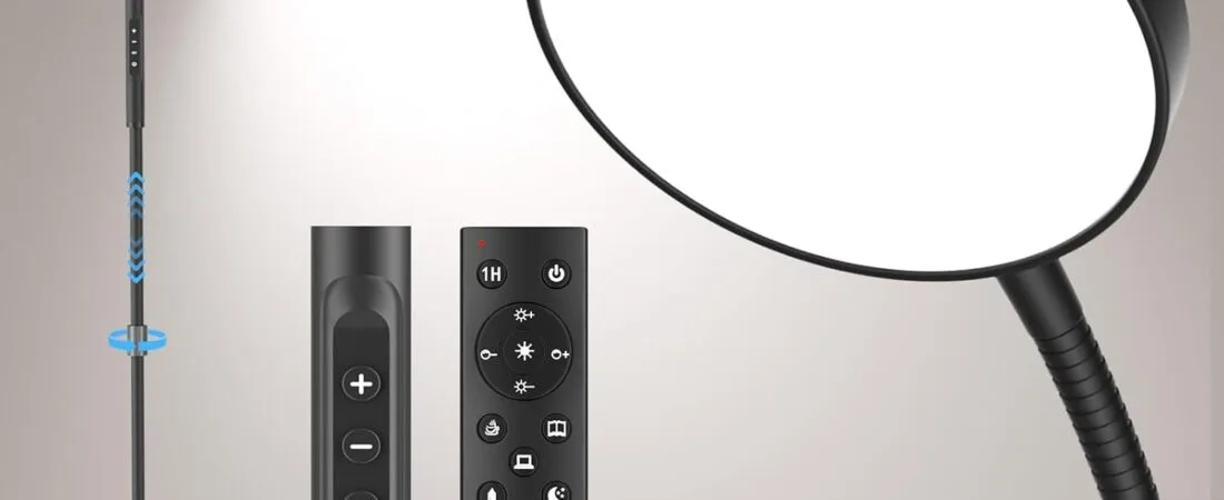 Floor Lamp, Adjustable Height Floor Lamps for Living Room Bedroom, 120 LED Super Bright Standing Lamp Remote & Touch Control Dimmable Gooseneck Tall Stand Reading Lamp for Office Craft, Black