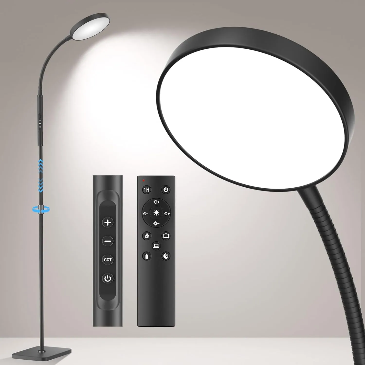 Floor Lamp, Adjustable Height Floor Lamps for Living Room Bedroom, 120 LED Super Bright Standing Lamp Remote & Touch Control Dimmable Gooseneck Tall Stand Reading Lamp for Office Craft, Black Floor Lamp, Adjustable Height Floor Lamps for Living Room Bedroom, 120 LED Super Bright Standing Lamp Remote & Touch Control Dimmable Gooseneck Tall Stand Reading Lamp for Office Craft, Black