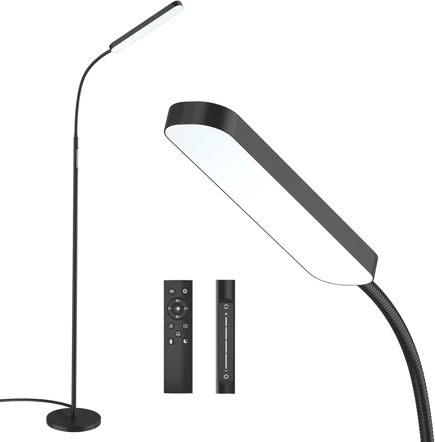 Floor lamp, 15w/1000lm Bright LED Floor Lamp with Stepless Adjustable 3000K-6000K Colors and Dimmer, Remote and Touch Control, Adjustable Floor Lamp for Living Room