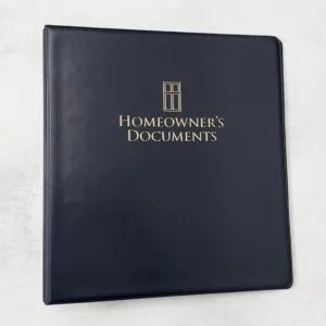 HOMEOWNER’S DOCUMENTS 3-Ring Binder – Leather Like Feel with Gold Debossed Title. Pre-Printed Index Tab Dividers with Sheet Protectors Included. (HOMEOWNER'S DOCUMENTS, Navy, 1 1/2" Capacity)