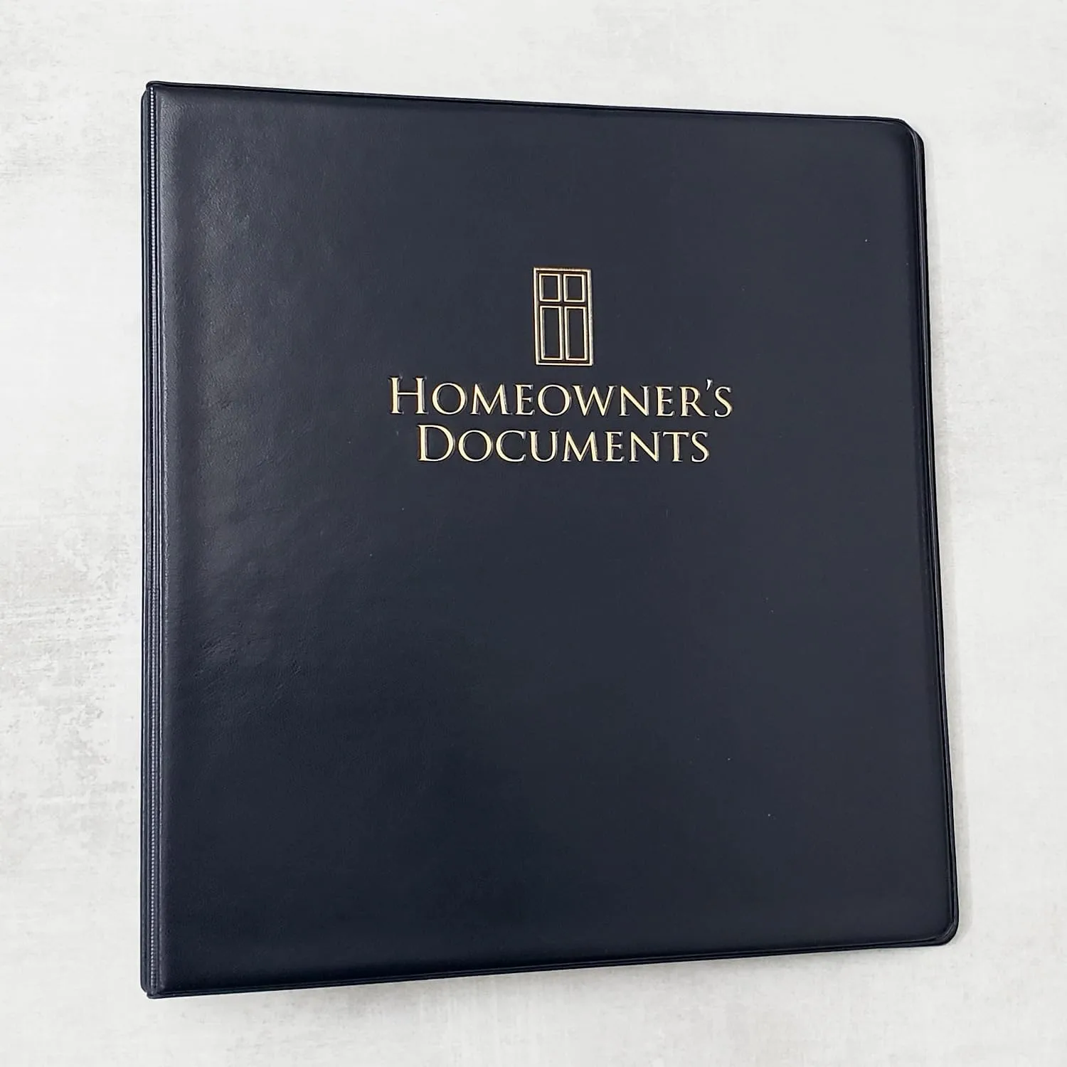 HOMEOWNER’S DOCUMENTS 3-Ring Binder – Leather Like Feel with Gold Debossed Title. Pre-Printed Index Tab Dividers with Sheet Protectors Included. (HOMEOWNER’S DOCUMENTS, Navy, 1 1/2″ Capacity)