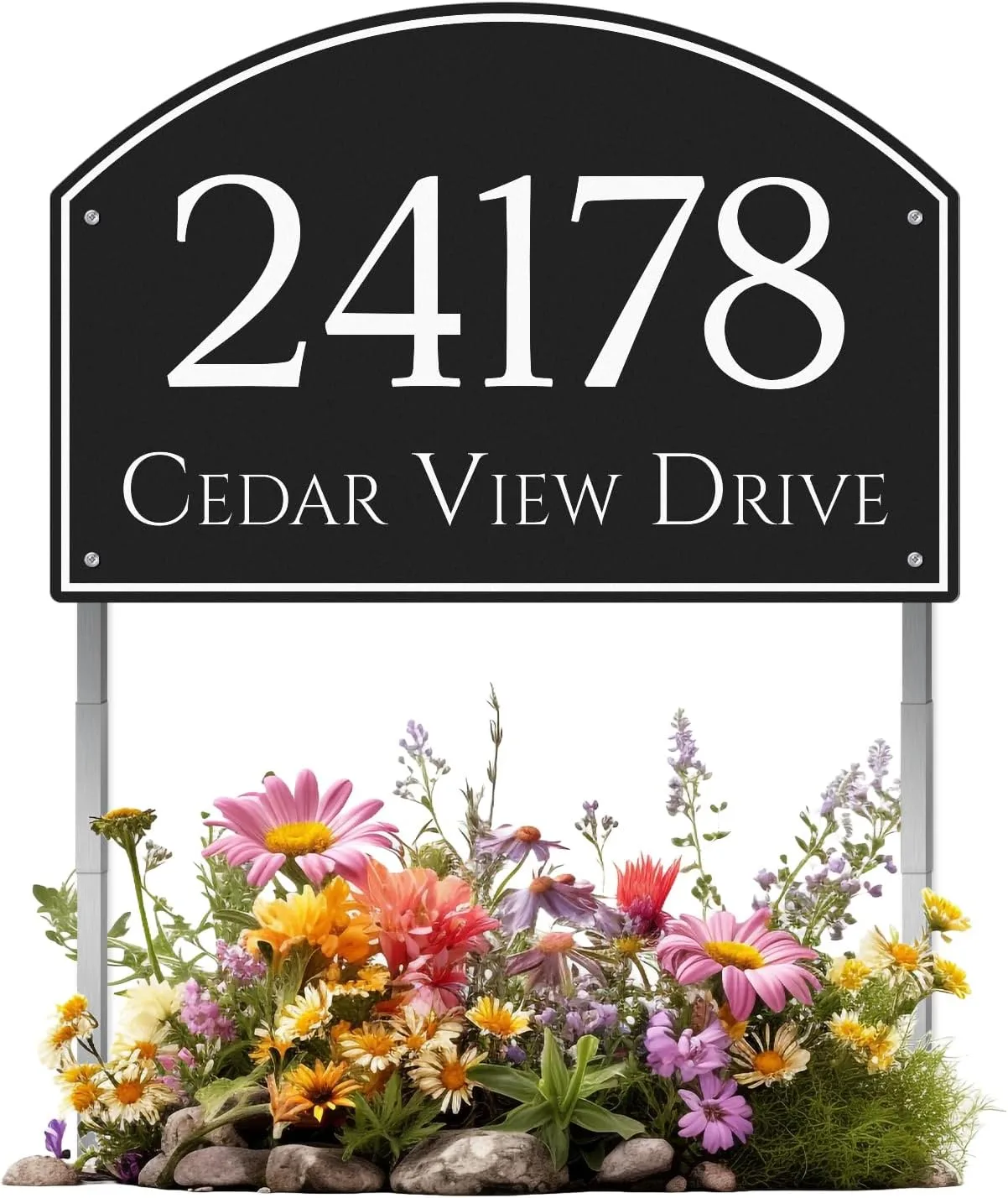 House Address Sign Arch Metal Address Plaque for Outside Custom Street Name Address Sign House Number, with 20 inch Lawn Stake, Reflective Option, Multiple Color (001) House Address Sign Arch Metal Address Plaque for Outside Custom Street Name Address Sign House Number, with 20 inch Lawn Stake, Reflective Option, Multiple Color (001)