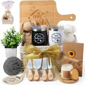 House Warming Gifts Basket 21 Pieces Housewarming Gift for New Apartment Closing Gifts for Buyers Couples Women Men New Homeowners Gift Ideas Set(Home,Beige)