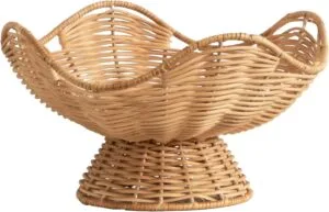Kate and Laurel Wylla Round Wavy Rattan Pedestal Bowl, 11 Inch Diameter, Natural Rattan, Modern Woven Scalloped Fruit Bowl for Kitchen Counter or Use as Living Room or Entryway Table Decor