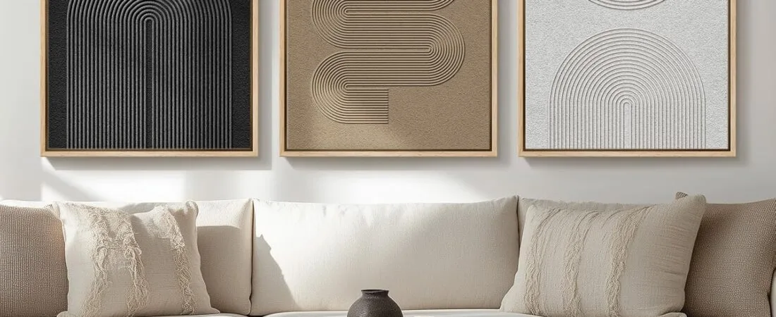 Large Framed Black and White Neutral Abstract Wall Art for Living Room, 3 Piece Boho Canvas Prints Paintings Artwork for Walls, Minimalist Geometric Pictures for Hallway Office Wall Decor 24×36 In