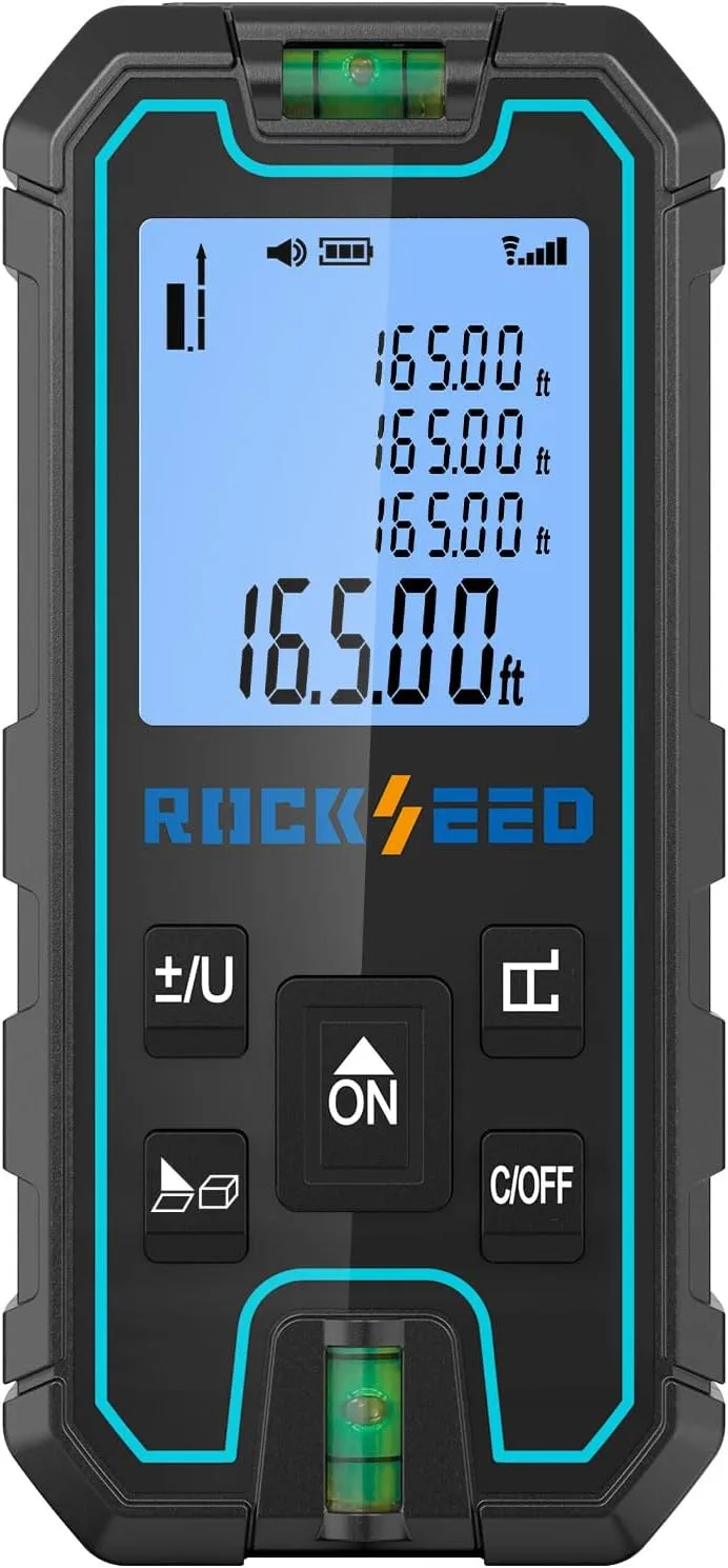 Laser Measure 165 Feet, RockSeed Portable Laser Distance Meter, Digital Distance Measurement with 2 Bubble Levels, Laser Distance Measure with 5 Units Conversion