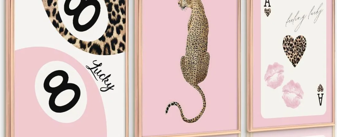 Lhoiplme Cheetah Trendy Wall Art Preppy Leopard Canvas Print Cheetah Room Wall Decor 8 Ball Poster Y2k Pink Coquette Luxury Print Lucky Aesthetic Fashion Pictures for Bedroom 16x24x3 Inch Unframed