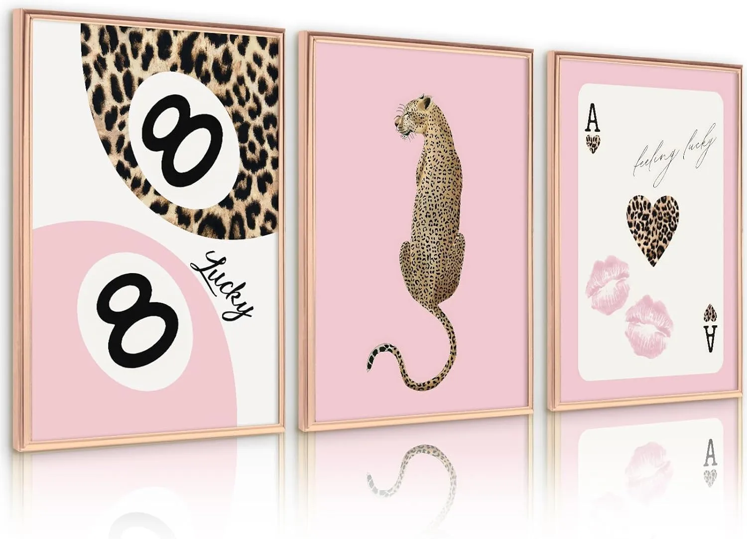 Lhoiplme Cheetah Trendy Wall Art Preppy Leopard Canvas Print Cheetah Room Wall Decor 8 Ball Poster Y2k Pink Coquette Luxury Print Lucky Aesthetic Fashion Pictures for Bedroom 16x24x3 Inch Unframed