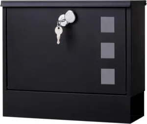 Locking Mailbox Wall Mount for Outside– Jssmst Mailboxes with Key Lock for Front Door Fence, Large Capacity Letter Box, 14.3 x 4.1 x 11.8 Inch, Black, SM-HPB911BN