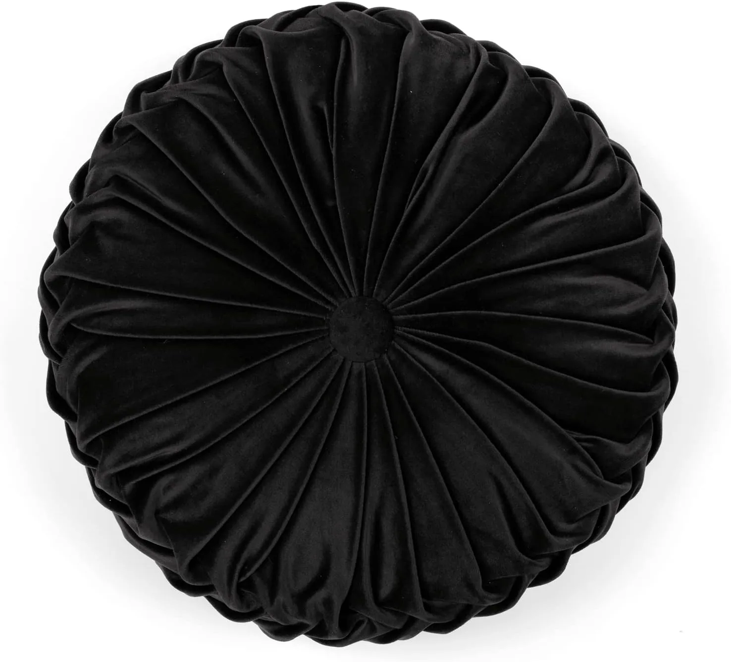 Lush Decor Round Pleated Soft Velvet Decorative Throw Pillow, 1 Count, 15″ Diameter, Black – Plush Round Pillow, Seat Cushion, Decorative Pillows For Bed, Couch, Or Chair