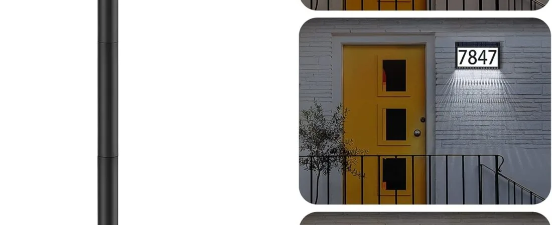 MAXvolador Solar Powered Address Sign House Numbers Waterproof, 3-Color Lighting Modes LED Illuminated Address Plaque with Stakes, Outdoor Address Number